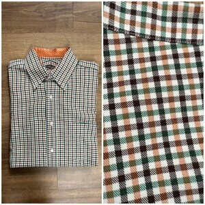 J. McLaughlin Fall Orange Brown Plaid Button Down Shirt Sz  M
